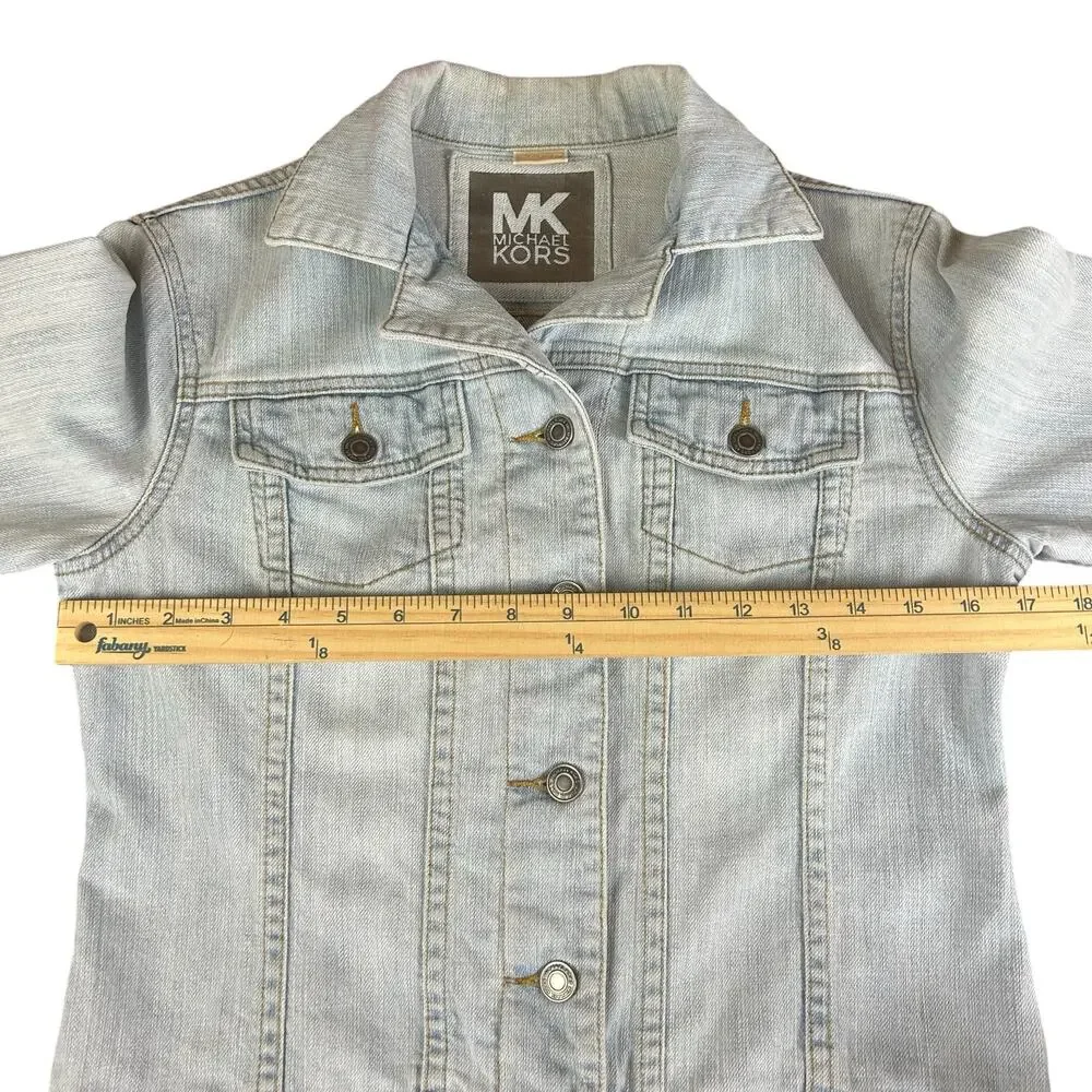 MK Michael Kors Jean Jacket Women Size XS Light Blue Stone Wash Button Up Denim